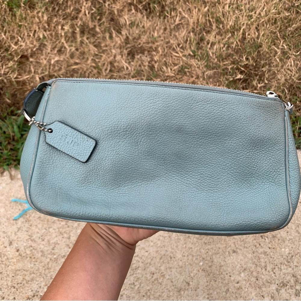 Coach Blue Leather Cosmetic Makeup Bag - Picture 8 of 11